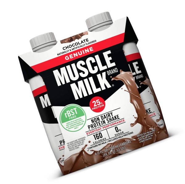 (3 Pack) Muscle Milk Genuine Non-Dairy Protein Shake, Chocolate, 25g Protein, Ready To Drink, 11 Fl Oz, 12 Ct Supply