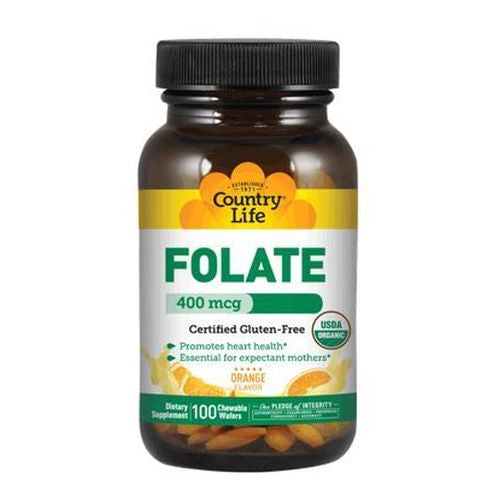 Folate Orange 100 Chews Wafers By Country Life Discount