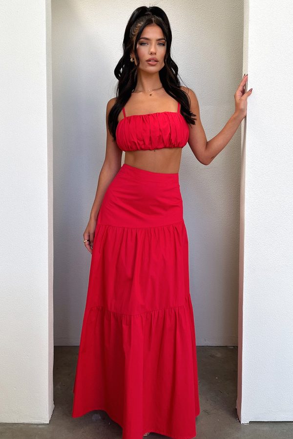 Lateisha Maxi Skirt - Red Hot on Sale