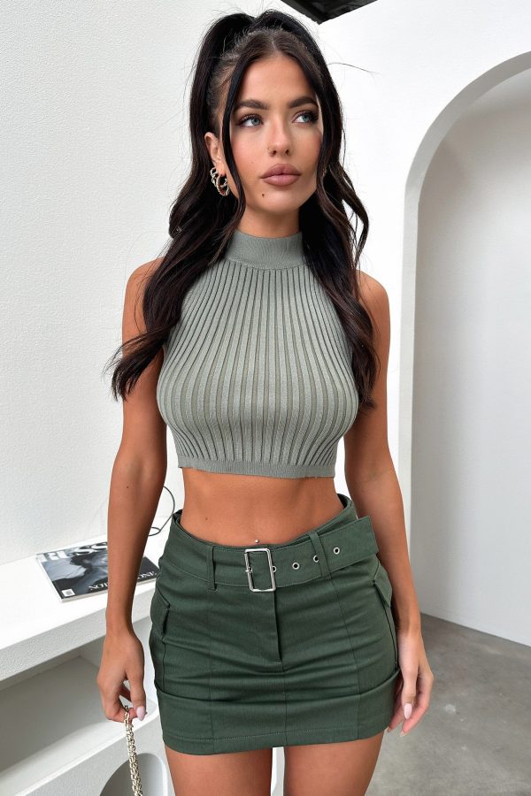 Colson Knit Crop - Khaki For Cheap