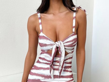 Lorrie Dress - White Plum Stripe Hot on Sale